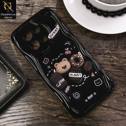 Vivo V30e Cover - Black - Cute 3D Cartoon Coffee Honey Donut Silicon Helix Soft Borders Camera Protection Case