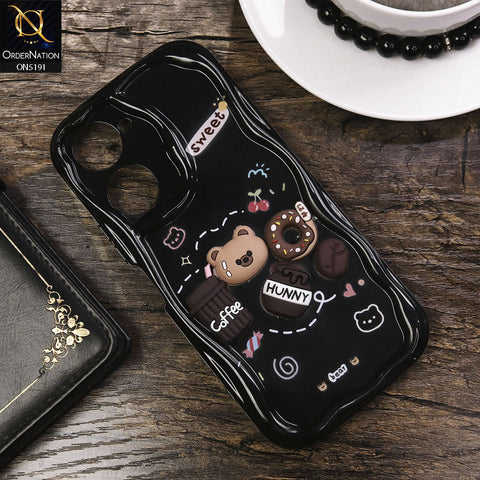 Vivo Y18 Cover - Black - Cute 3D Cartoon Coffee Honey Donut Silicon Helix Soft Borders Camera Protection Case