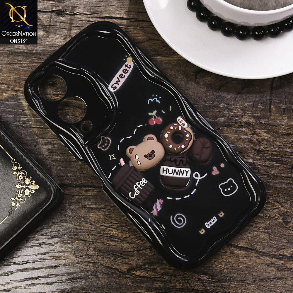 Vivo Y28 5G Cover - Black - Cute 3D Cartoon Coffee Honey Donut Silicon Helix Soft Borders Camera Protection Case