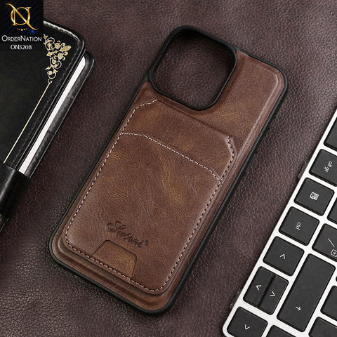 iPhone 12 Pro Max Cover - Brown - Luxuary Leather Case with Magnetic Wallet and Kick Stand Holder