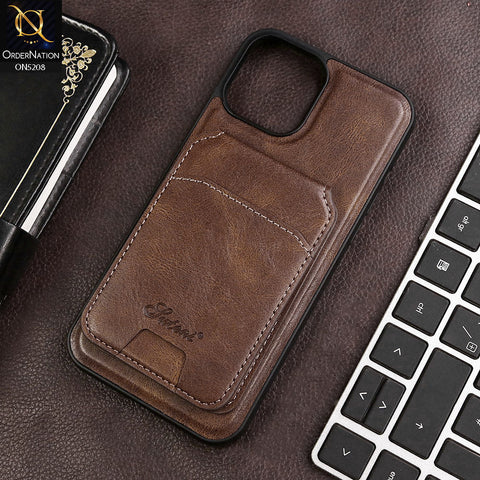 iPhone 13 Pro Max Cover - Brown - Luxuary Leather Case with Magnetic Wallet and Kick Stand Holder