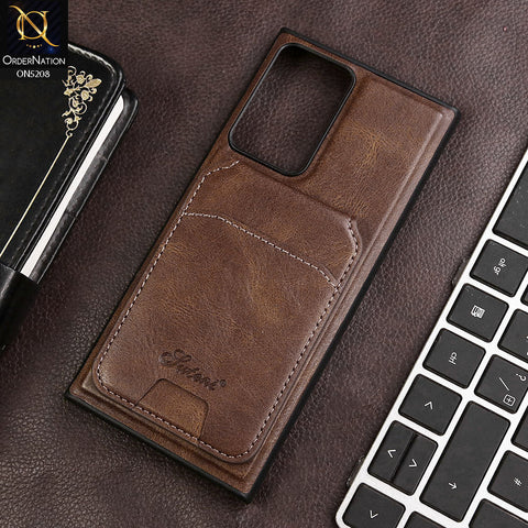 Samsung Galaxy Note 20 Ultra Cover - Brown - Luxuary Leather Case with Magnetic Wallet and Kick Stand Holder