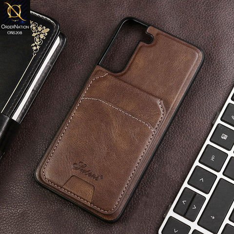 Samsung Galaxy S22 5G Cover - Brown - Luxuary Leather Case with Magnetic Wallet and Kick Stand Holder