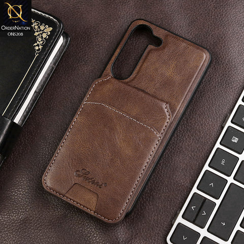 Samsung Galaxy S23 5G Cover - Brown - Luxuary Leather Case with Magnetic Wallet and Kick Stand Holder