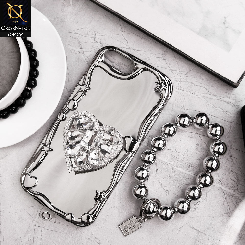 iPhone 8 Plus / 7 Plus Cover - Silver - 3D Electroplated Crystal Heart Shiny Mirror Case With Wrist Holder