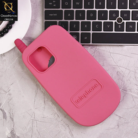 iPhone 12 Pro Max Cover - Pink - Cute 3D Kawaii Retro Flip Phone Style Soft Silicone Case With View Mirror