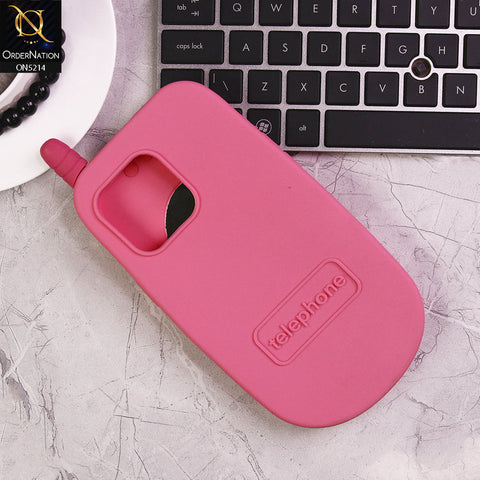 iPhone 13 Pro Max Cover - Pink - Cute 3D Kawaii Retro Flip Phone Style Soft Silicone Case With View Mirror