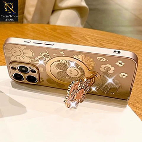 iPhone 12 Pro Max Cover - Golden - Cute Bling Sunflower Kickstand Magsafe Compatible Soft Border Case With Camera Protection