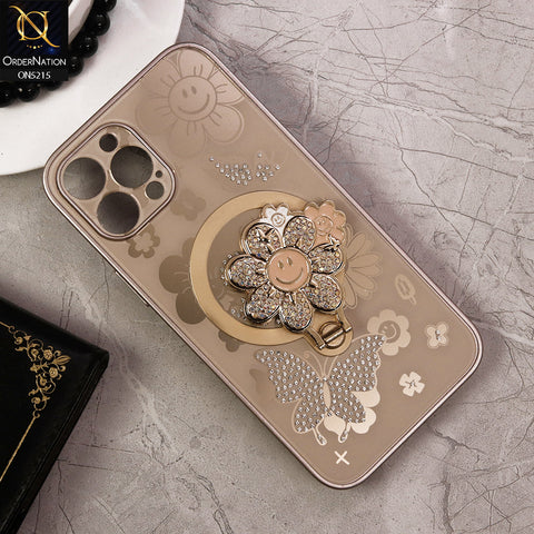 iPhone 12 Pro Max Cover - Golden - Cute Bling Sunflower Kickstand Magsafe Compatible Soft Border Case With Camera Protection