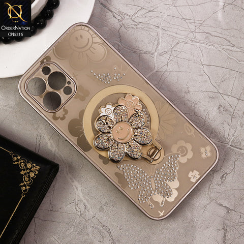 iPhone 12 Pro Cover - Golden - Cute Bling Sunflower Kickstand Magsafe Compatible Soft Border Case With Camera Protection