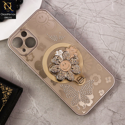 iPhone 13 Cover - Golden - Cute Bling Sunflower Kickstand Magsafe Compatible Soft Border Case With Camera Protection