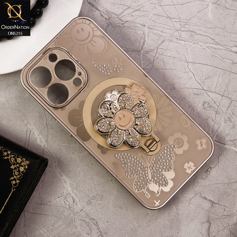 iPhone 13 Pro Cover - Golden - Cute Bling Sunflower Kickstand Magsafe Compatible Soft Border Case With Camera Protection