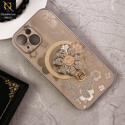 iPhone 14 Cover - Golden - Cute Bling Sunflower Kickstand Magsafe Compatible Soft Border Case With Camera Protection