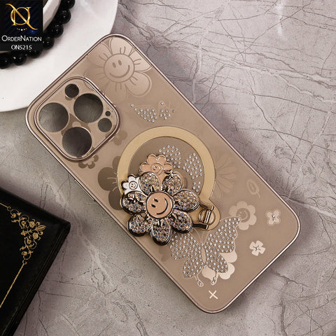 iPhone 14 Pro Max Cover - Golden - Cute Bling Sunflower Kickstand Magsafe Compatible Soft Border Case With Camera Protection