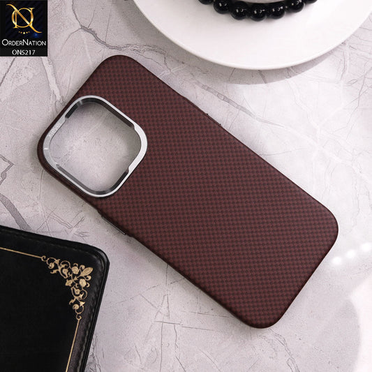 iPhone 16 Pro Cover - Brown -  X-Level Carbon Fiber Texture Ultra Thin Shell Case With Metal Camera Ring Borders