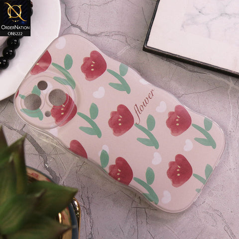 iPhone 13 Cover - Pink - Cute Romantic Red Tulip Flowers Print Soft Case With Camera Protection