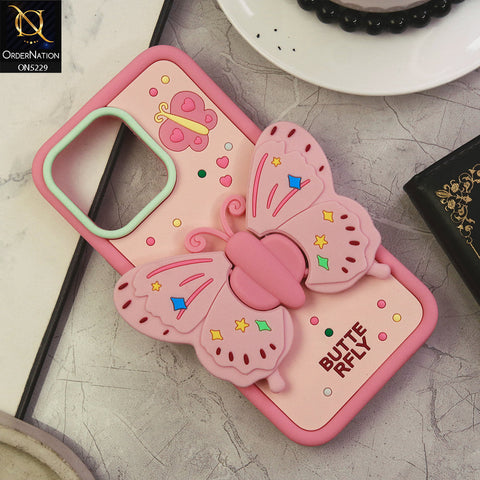 iPhone 14 Pro Max Cover - Design1 - Cute 3D Butterfly Bracket Kickstand Beautiful Soft Case