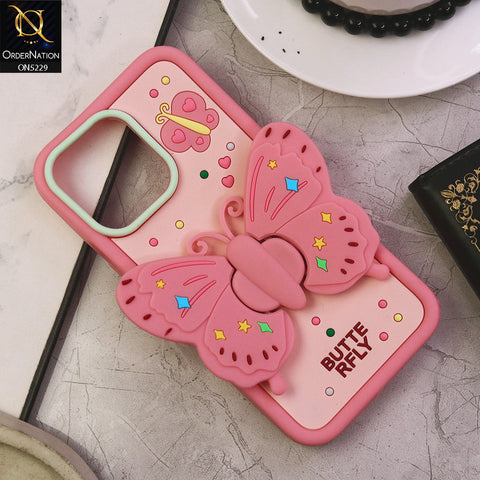 iPhone 15 Pro Max Cover - Design3 - Cute 3D Butterfly Bracket Kickstand Beautiful Soft Case