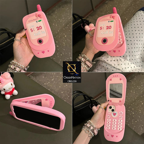 iPhone 12 Pro Max Cover - Pink - Cute 3D Retro Mirror Flip Phone Style Soft Silicone Case