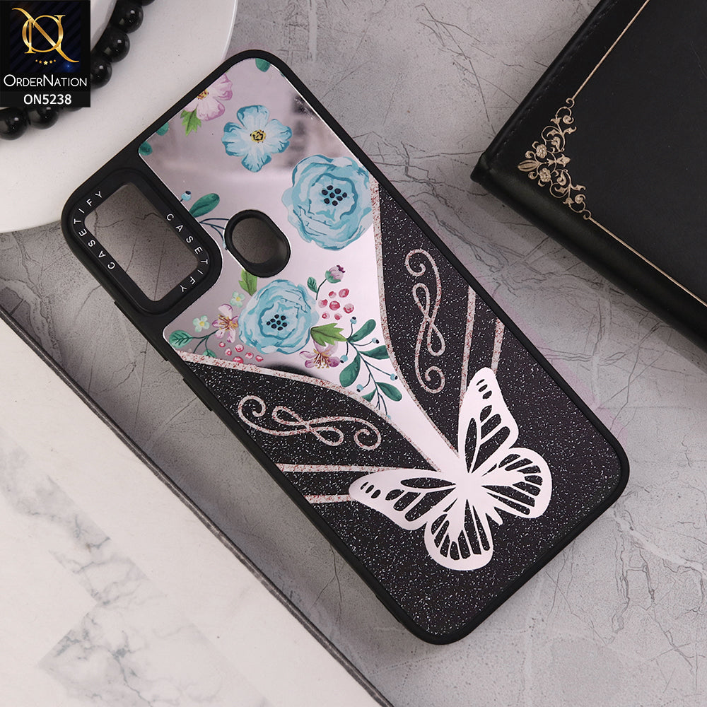 Samsung Galaxy A11 Cover - Design 1 - Trendy Floral Butterfly Shiny Mirror Soft Borders Protective Case