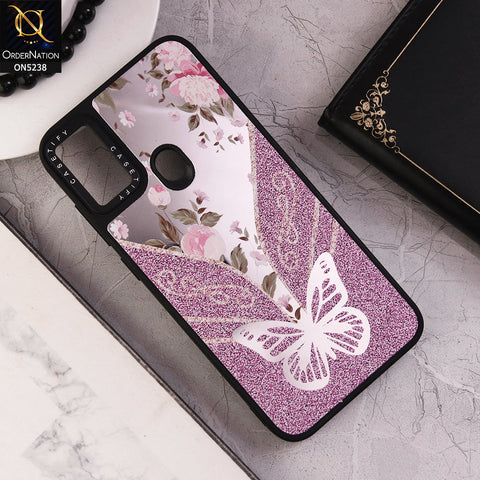 Samsung Galaxy A11 Cover - Design 2 - Trendy Floral Butterfly Shiny Mirror Soft Borders Protective Case