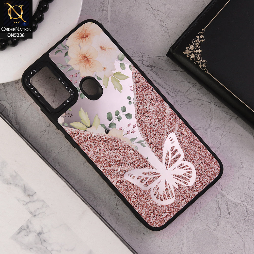 Samsung Galaxy M11 Cover - Design 3 - Trendy Floral Butterfly Shiny Mirror Soft Borders Protective Case