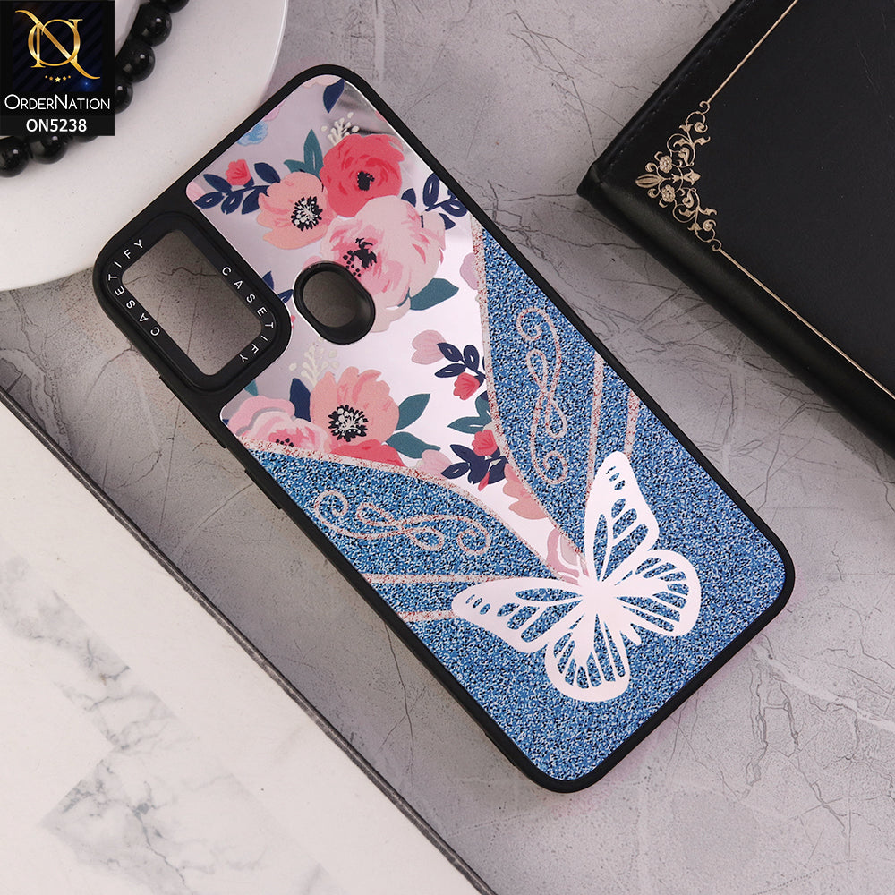 Samsung Galaxy M11 Cover - Design 4 - Trendy Floral Butterfly Shiny Mirror Soft Borders Protective Case