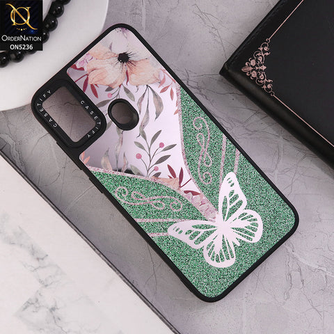 Samsung Galaxy M11 Cover - Design 5 - Trendy Floral Butterfly Shiny Mirror Soft Borders Protective Case