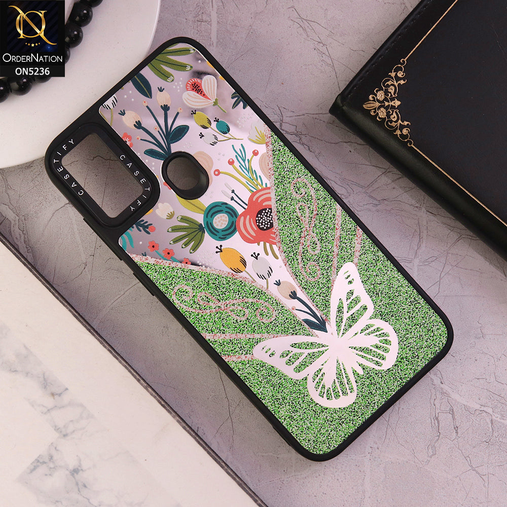 Samsung Galaxy A11 Cover - Design 6 - Trendy Floral Butterfly Shiny Mirror Soft Borders Protective Case