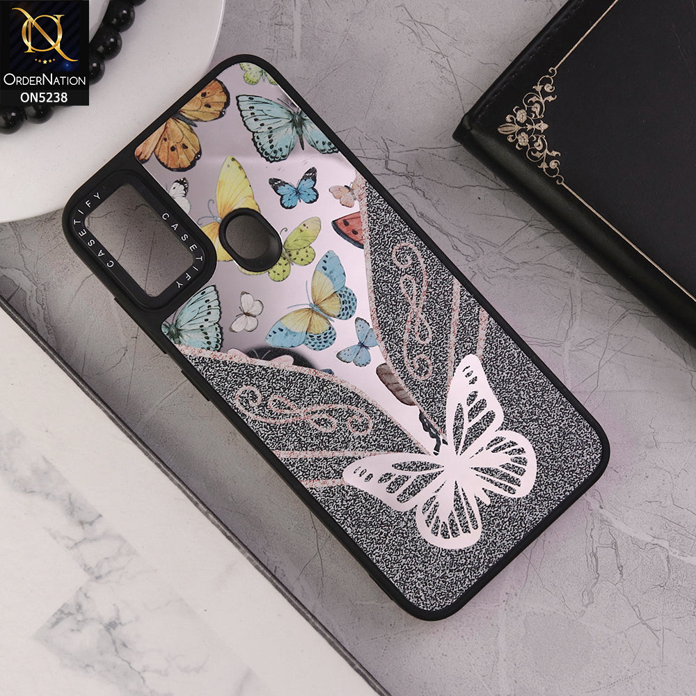 Samsung Galaxy M11 Cover - Design 8 - Trendy Floral Butterfly Shiny Mirror Soft Borders Protective Case