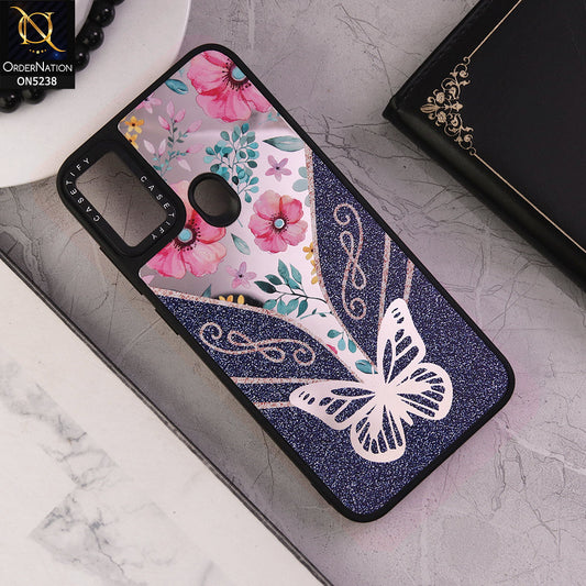 Samsung Galaxy A11 Cover - Design 9 - Trendy Floral Butterfly Shiny Mirror Soft Borders Protective Case