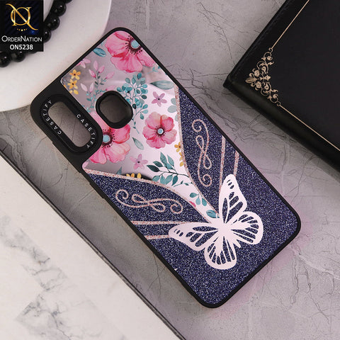 Samsung Galaxy M10s Cover - Design 1 - Trendy Floral Butterfly Shiny Mirror Soft Borders Protective Case