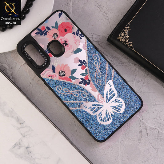 Samsung Galaxy M10s Cover - Design 4 - Trendy Floral Butterfly Shiny Mirror Soft Borders Protective Case