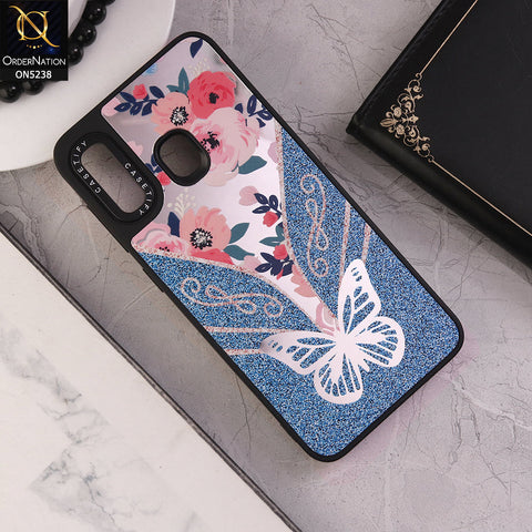 Samsung Galaxy A30 Cover - Design 4 - Trendy Floral Butterfly Shiny Mirror Soft Borders Protective Case