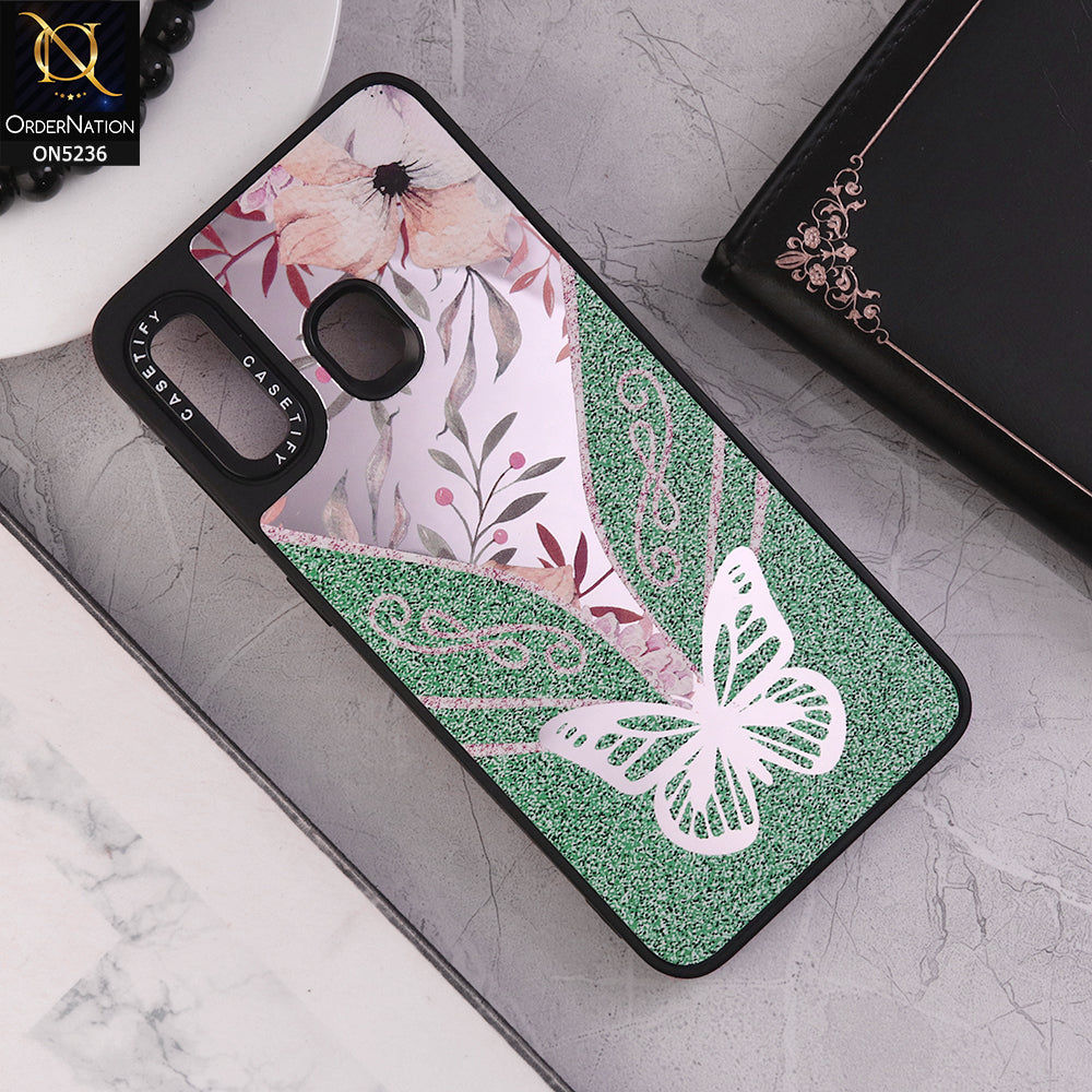 Samsung Galaxy A30 Cover - Design 5 - Trendy Floral Butterfly Shiny Mirror Soft Borders Protective Case