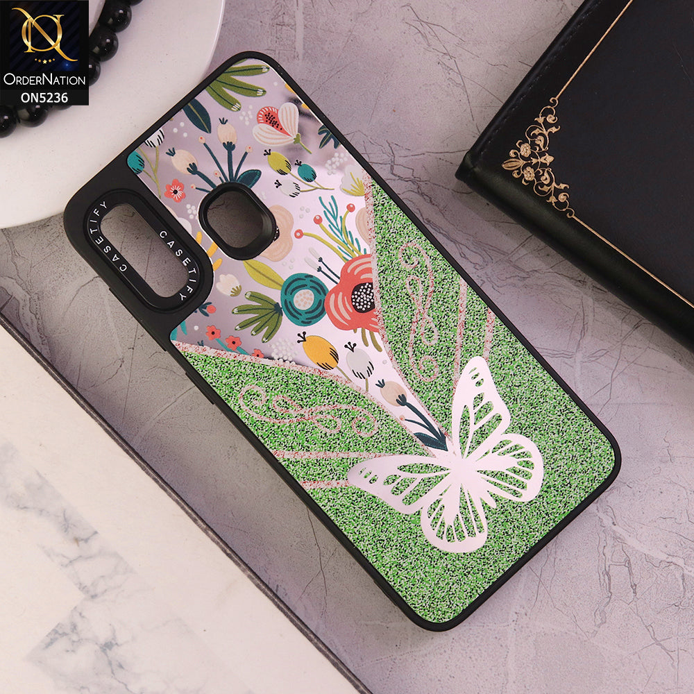 Samsung Galaxy M10s Cover - Design 6 - Trendy Floral Butterfly Shiny Mirror Soft Borders Protective Case