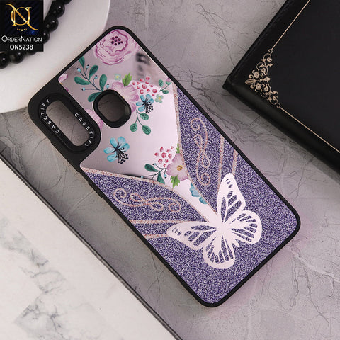 Samsung Galaxy A30 Cover - Design 7 - Trendy Floral Butterfly Shiny Mirror Soft Borders Protective Case