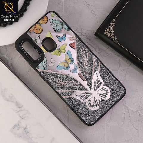 Samsung Galaxy A30 Cover - Design 8 - Trendy Floral Butterfly Shiny Mirror Soft Borders Protective Case