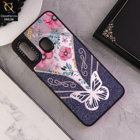 Samsung Galaxy A20 Cover - Design 9 - Trendy Floral Butterfly Shiny Mirror Soft Borders Protective Case