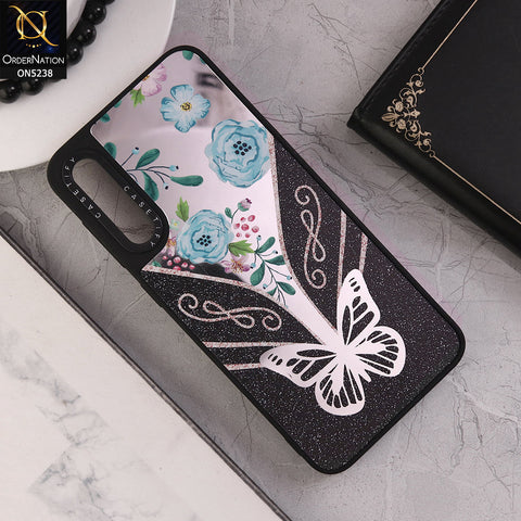 Samsung Galaxy A50 Cover - Design 1 - Trendy Floral Butterfly Shiny Mirror Soft Borders Protective Case