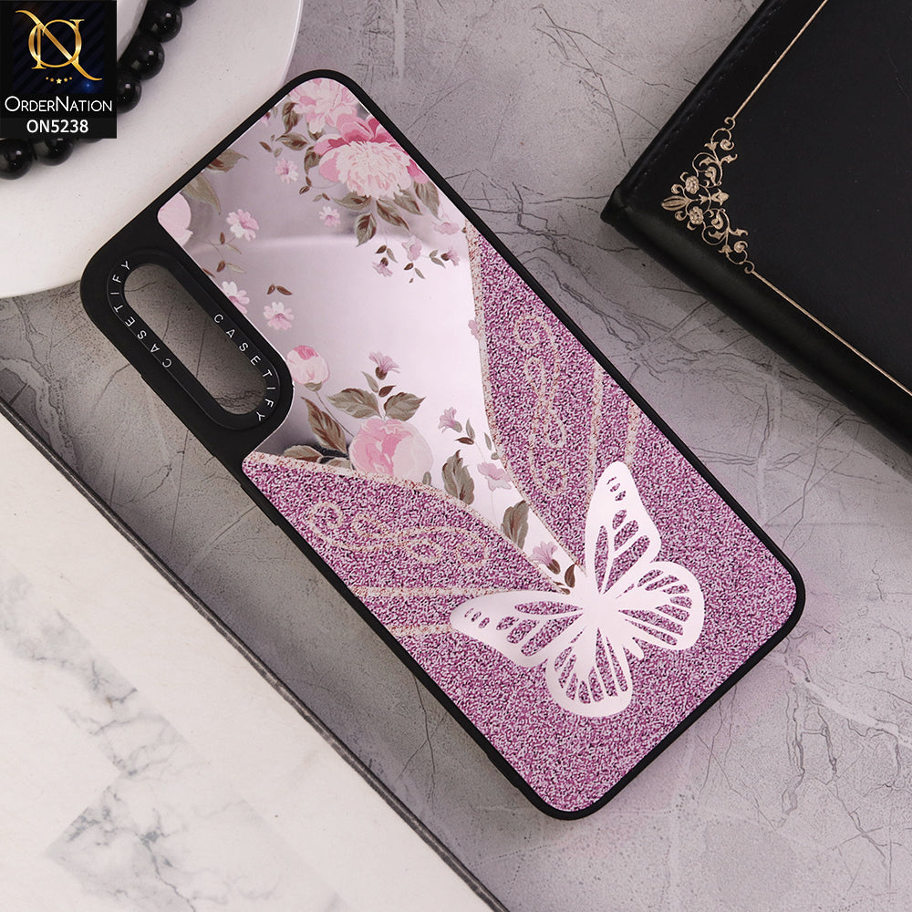 Samsung Galaxy A30s Cover - Design 2 - Trendy Floral Butterfly Shiny Mirror Soft Borders Protective Case