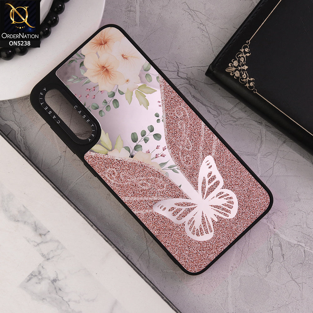 Samsung Galaxy A50 Cover - Design 3 - Trendy Floral Butterfly Shiny Mirror Soft Borders Protective Case