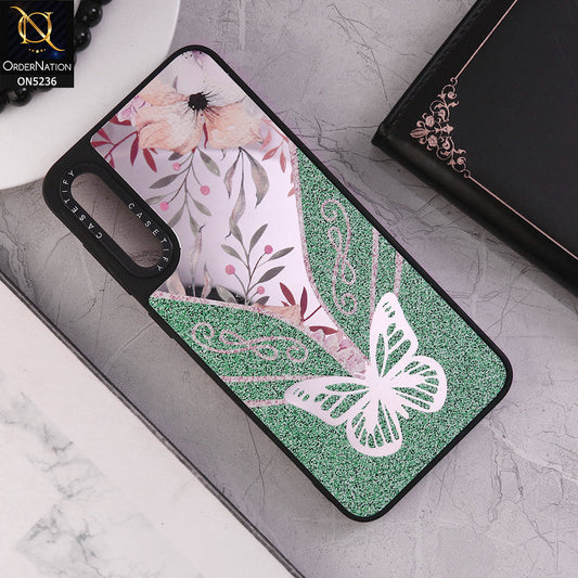 Samsung Galaxy A50 Cover - Design 5 - Trendy Floral Butterfly Shiny Mirror Soft Borders Protective Case