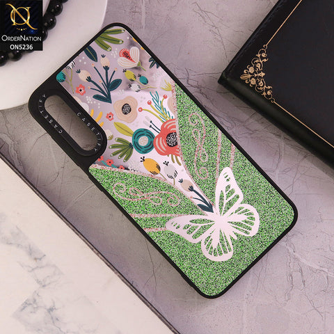 Samsung Galaxy A30s Cover - Design 6 - Trendy Floral Butterfly Shiny Mirror Soft Borders Protective Case