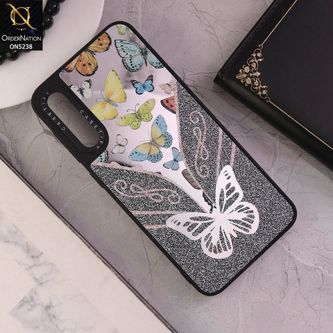 Samsung Galaxy A50 Cover - Design 8 - Trendy Floral Butterfly Shiny Mirror Soft Borders Protective Case