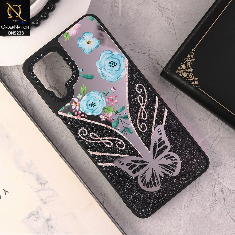 Samsung Galaxy A12 Nacho Cover - Design 1 - Trendy Floral Butterfly Shiny Mirror Soft Borders Protective Case