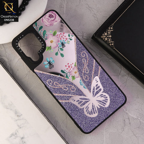 Samsung Galaxy A12 Nacho Cover - Design 7 - Trendy Floral Butterfly Shiny Mirror Soft Borders Protective Case