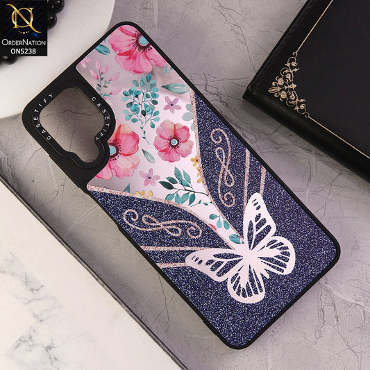 Samsung Galaxy A12 Nacho Cover - Design 9 - Trendy Floral Butterfly Shiny Mirror Soft Borders Protective Case