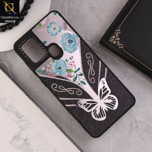 Samsung Galaxy A21s Cover - Design 1 - Trendy Floral Butterfly Shiny Mirror Soft Borders Protective Case