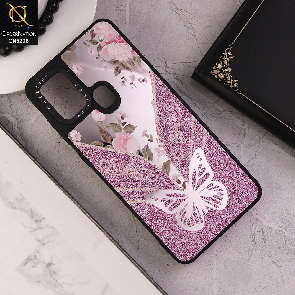 Samsung Galaxy A21s Cover - Design 2 - Trendy Floral Butterfly Shiny Mirror Soft Borders Protective Case